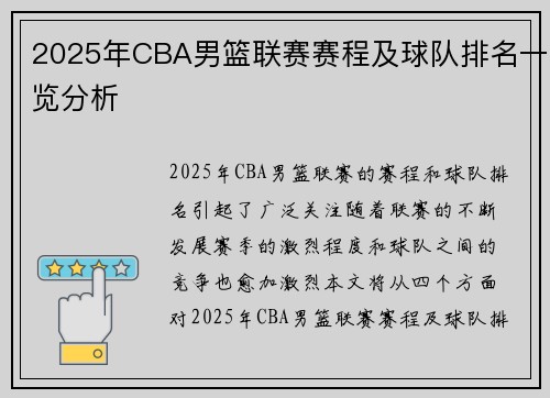 2025年CBA男篮联赛赛程及球队排名一览分析